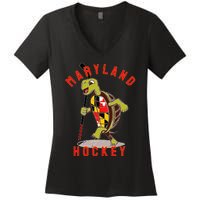 Maryland State Flag Turtle Hockey Baltimore Sports Women's V-Neck T-Shirt