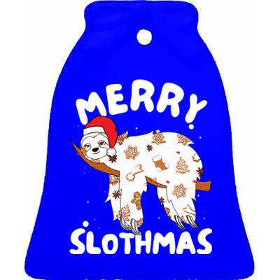 Merry Slothmas Funny Christmas Sloth Gift Ceramic Bell Ornament