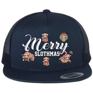 Merry Slothmas Funny Sloth Christmas Cute Animal Kingdom Cute Gift Flat Bill Trucker Hat