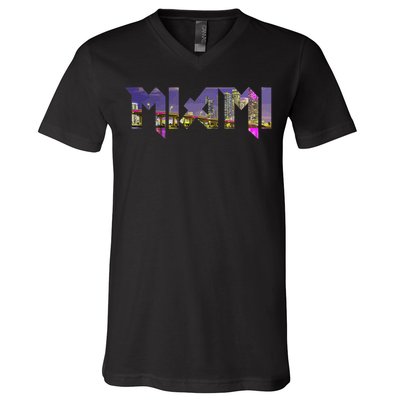 Miami Skyline Florida Vintage Pride Retro V-Neck T-Shirt