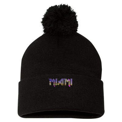 Miami Skyline Florida Vintage Pride Retro Pom Pom 12in Knit Beanie