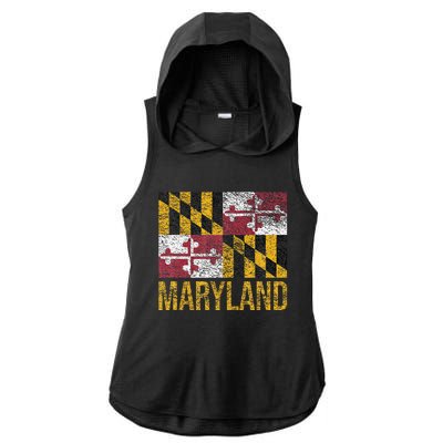 MARYLAND STATE FLAG ANNAPOLIS BALTIMORE CHESAPEAKE BAY Ladies PosiCharge Tri-Blend Wicking Draft Hoodie Tank