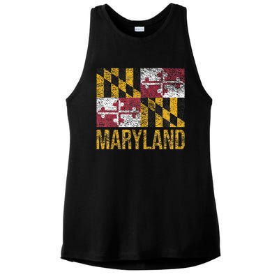 MARYLAND STATE FLAG ANNAPOLIS BALTIMORE CHESAPEAKE BAY Ladies PosiCharge Tri-Blend Wicking Tank