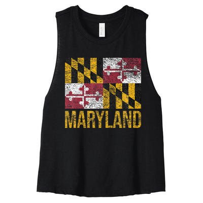 MARYLAND STATE FLAG ANNAPOLIS BALTIMORE CHESAPEAKE BAY Women's Racerback Cropped Tank