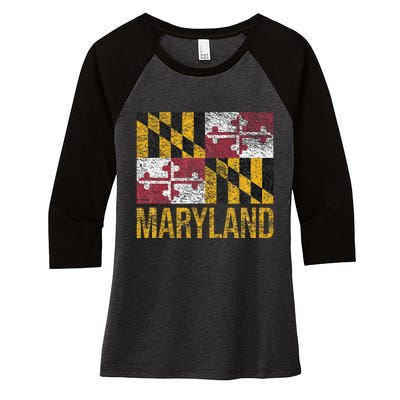 MARYLAND STATE FLAG ANNAPOLIS BALTIMORE CHESAPEAKE BAY Women's Tri-Blend 3/4-Sleeve Raglan Shirt