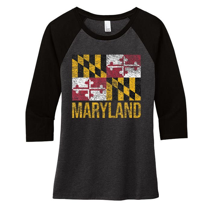 MARYLAND STATE FLAG ANNAPOLIS BALTIMORE CHESAPEAKE BAY Women's Tri-Blend 3/4-Sleeve Raglan Shirt