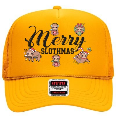 Merry Slothmas Funny Sloth Christmas Cute Animal Kingdom Gift High Crown Mesh Back Trucker Hat