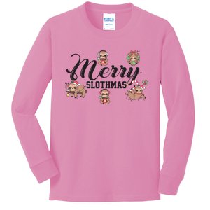 Merry Slothmas Funny Sloth Christmas Cute Animal Kingdom Gift Kids Long Sleeve Shirt