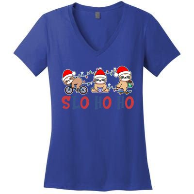 Merry Slothmas Funny Sloth Christmas Cute Animal Kingdom Gift Women's V-Neck T-Shirt