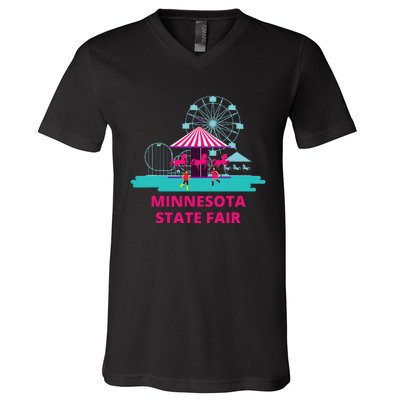 Minnesota State Fair Rollercoaster Ferris Wheel Amusement V-Neck T-Shirt