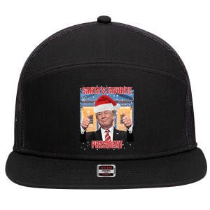 Maga SantaS Favorite President Funny Trump Xmas Pajamas Gift 7 Panel Mesh Trucker Snapback Hat