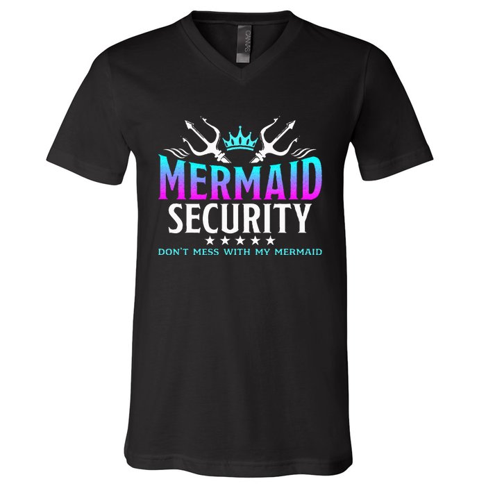 Mermaid Security Family Birthday Halloween Costume V-Neck T-Shirt