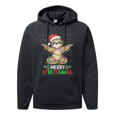 Merry Stretchmas Funny Sloth Yoga Christmas Tank Top Performance Fleece Hoodie