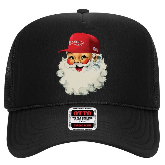 Maga Santa Funny Trump Christmas High Crown Mesh Back Trucker Hat