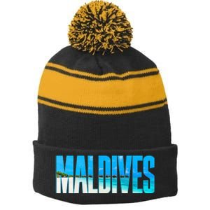 Maldives Souvenir For Couple Or Family Summer Vacay Stripe Pom Pom Beanie