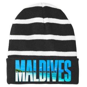 Maldives Souvenir For Couple Or Family Summer Vacay Striped Beanie with Solid Band