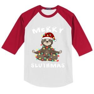 Merry Slothmas Funny Sloth Christmas Pajama For Sloth Lovers Gift Kids Colorblock Raglan Jersey