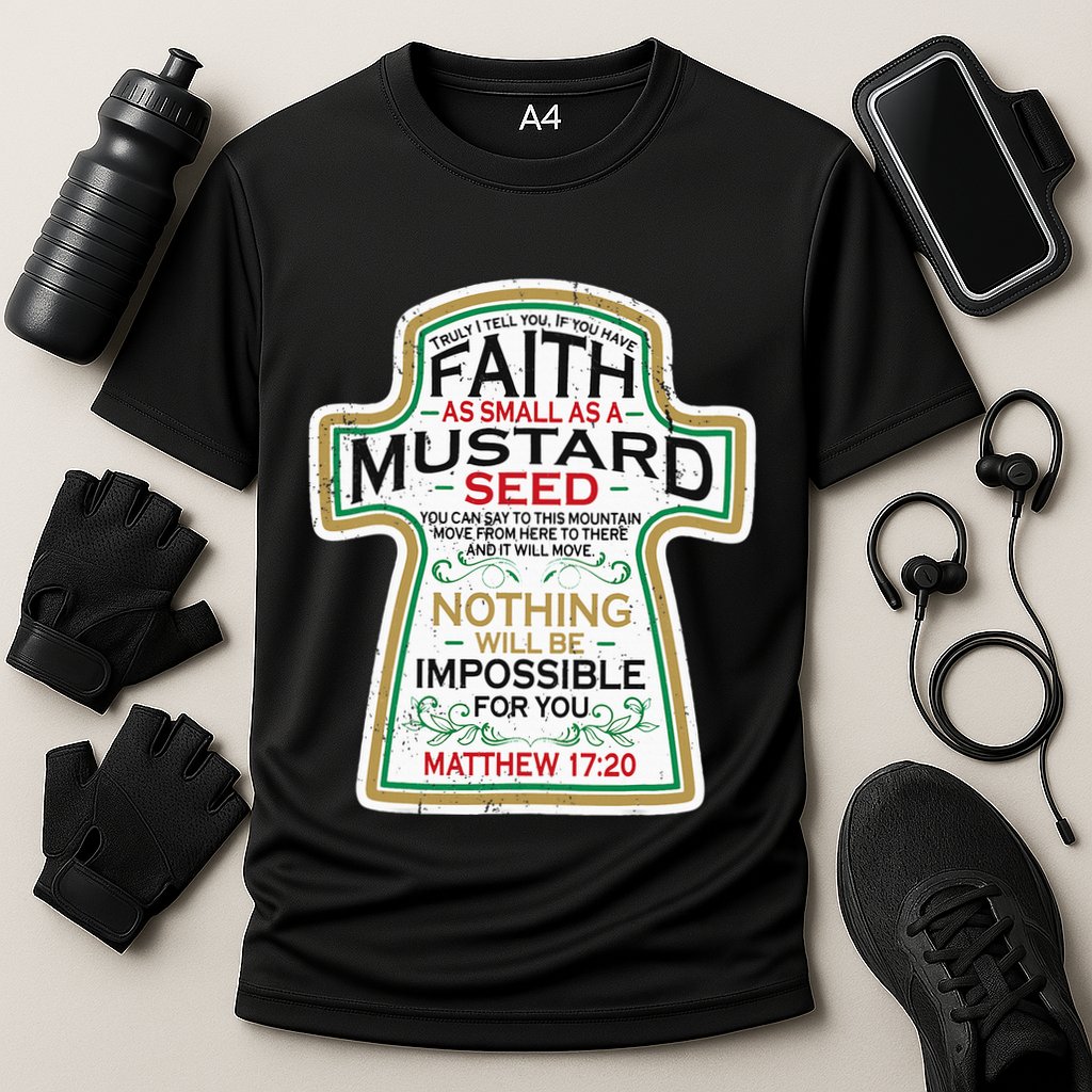 Mustard Seed Faith Christian Gifts Mathew 17 20 Scripture Cooling Performance Crew T-Shirt