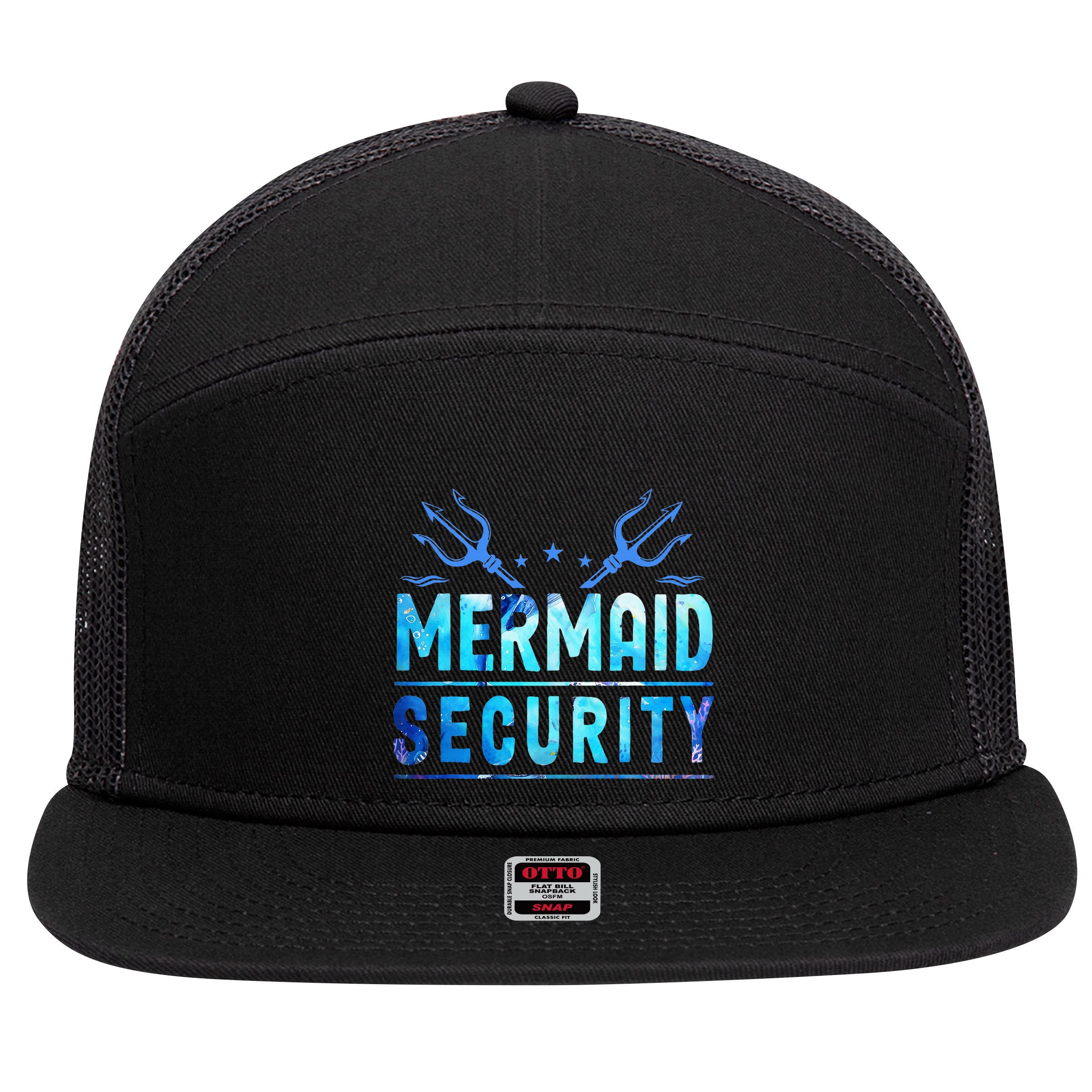 Mermaid Security Funny Dad Mermaid Family Mermaid Squad 7 Panel Mesh Trucker Snapback Hat