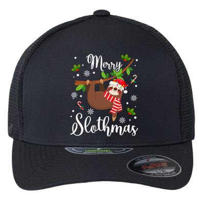 Merry Slothmas Funny Sloth Christmas Sleepy Sloth Napping Great Gift Flexfit Unipanel Trucker Cap