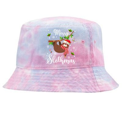 Merry Slothmas Funny Sloth Christmas Sleepy Sloth Napping Great Gift Tie-Dyed Bucket Hat