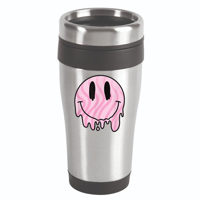 Melted Smiley Face Retro 80s Dripping Melting Happy Smile 16oz Travel Tumbler