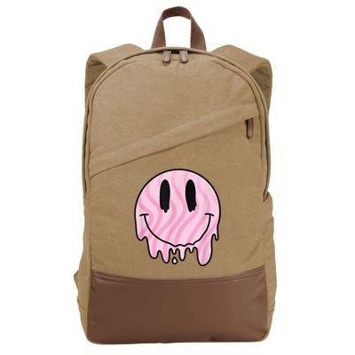 Melted Smiley Face Retro 80s Dripping Melting Happy Smile Cotton Canvas Backpack