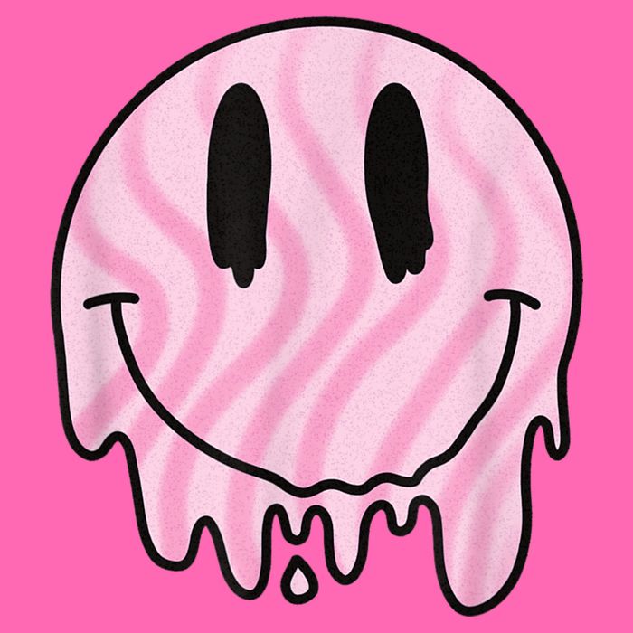 Melted Smiley Face Retro 80s Dripping Melting Happy Smile Stripe Pom Pom Beanie
