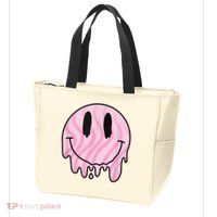 Melted Smiley Face Retro 80s Dripping Melting Happy Smile Zip Tote Bag