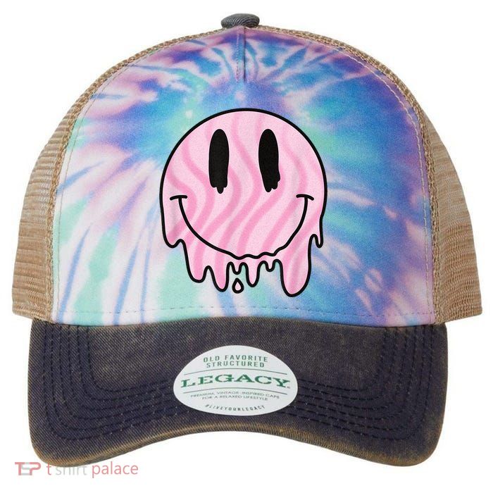 Melted Smiley Face Retro 80s Dripping Melting Happy Smile Legacy Tie Dye Trucker Hat