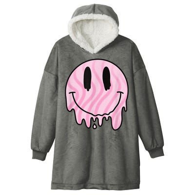Melted Smiley Face Retro 80s Dripping Melting Happy Smile Hooded Wearable Blanket