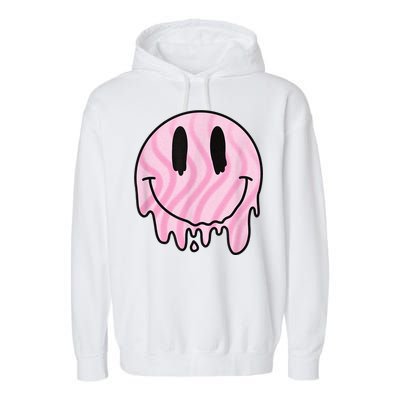 Melted Smiley Face Retro 80s Dripping Melting Happy Smile Garment-Dyed Fleece Hoodie