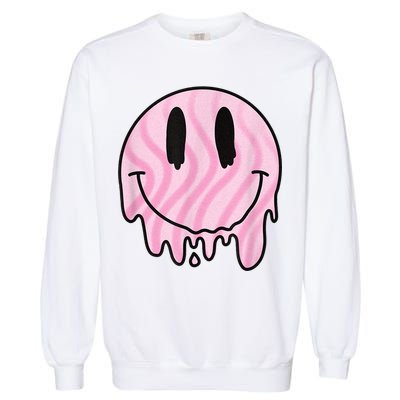 Melted Smiley Face Retro 80s Dripping Melting Happy Smile Garment-Dyed Sweatshirt