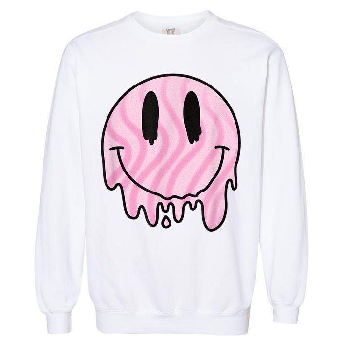 Melted Smiley Face Retro 80s Dripping Melting Happy Smile Garment-Dyed Sweatshirt