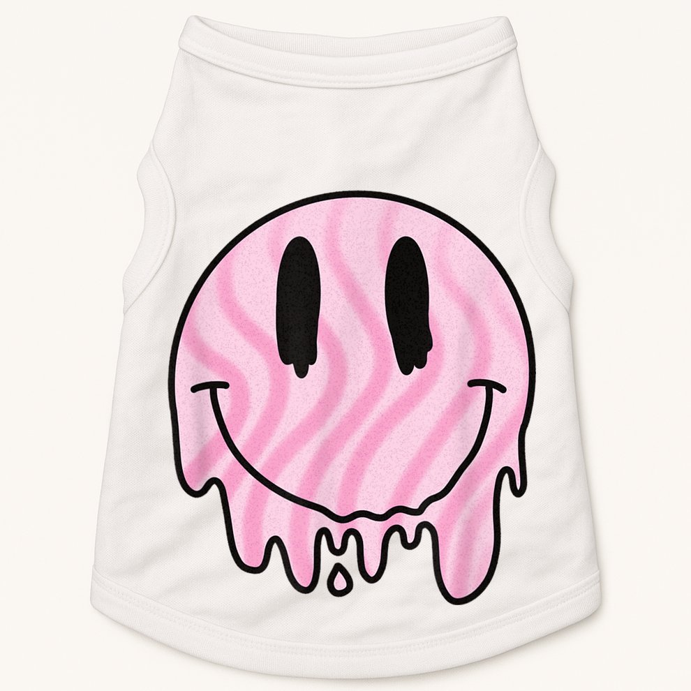 Melted Smiley Face Retro 80s Dripping Melting Happy Smile Doggie Tank