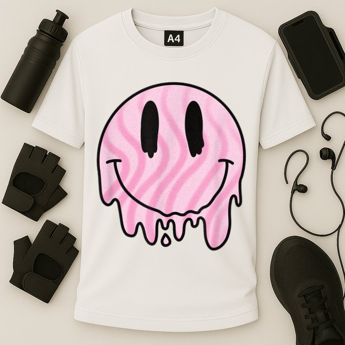 Melted Smiley Face Retro 80s Dripping Melting Happy Smile Performance Shirt