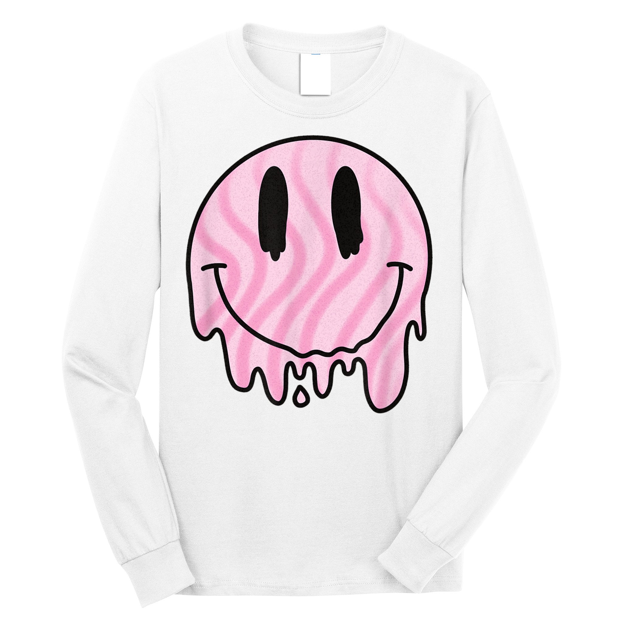Melted Smiley Face Retro 80s Dripping Melting Happy Smile Long Sleeve Shirt
