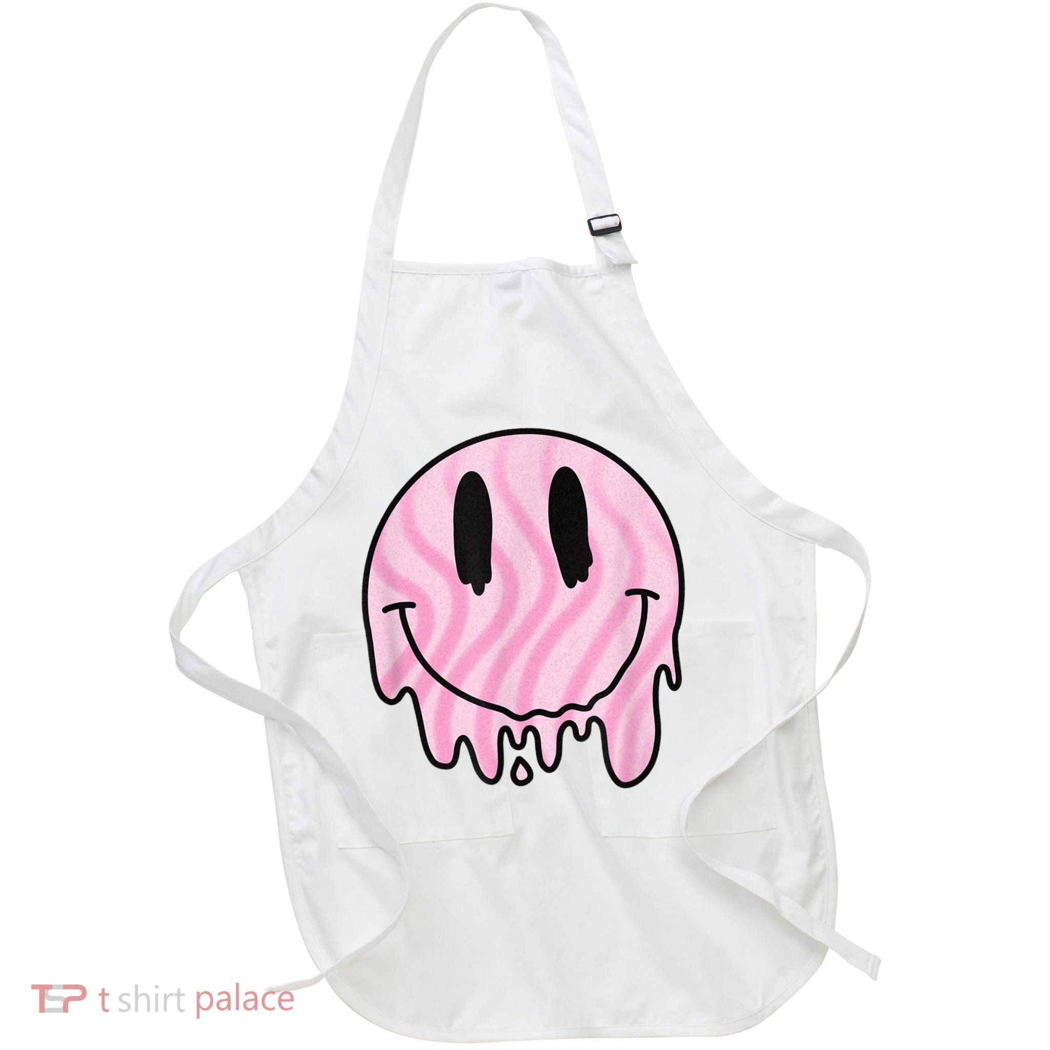 Melted Smiley Face Retro 80s Dripping Melting Happy Smile Apron