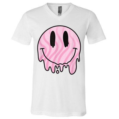 Melted Smiley Face Retro 80s Dripping Melting Happy Smile V-Neck T-Shirt