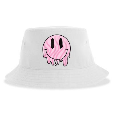 Melted Smiley Face Retro 80s Dripping Melting Happy Smile Sustainable Bucket Hat