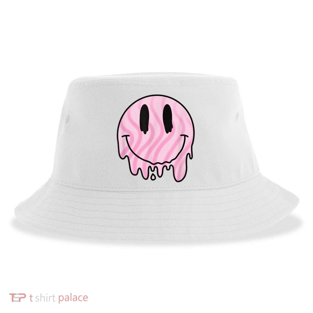 Melted Smiley Face Retro 80s Dripping Melting Happy Smile Sustainable Bucket Hat