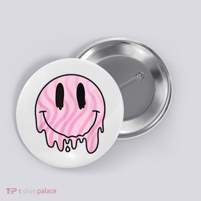 Melted Smiley Face Retro 80s Dripping Melting Happy Smile Button
