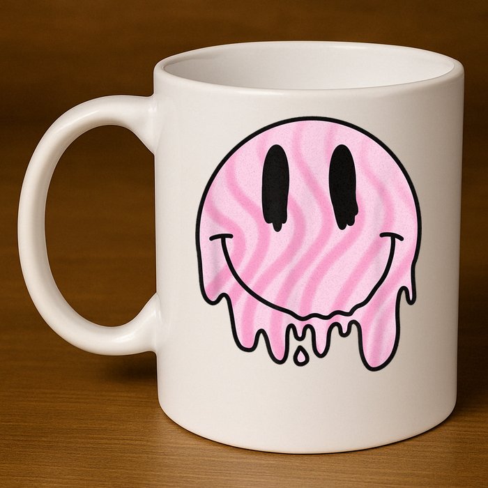 Melted Smiley Face Retro 80s Dripping Melting Happy Smile 11oz C Handle Ceramic Mug
