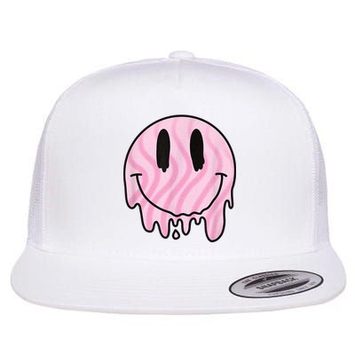 Melted Smiley Face Retro 80s Dripping Melting Happy Smile Flatbill Hat