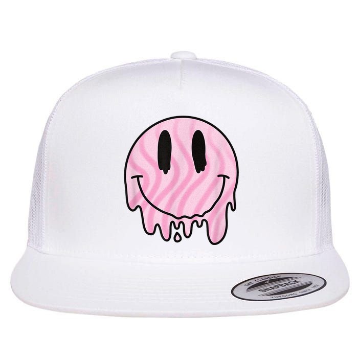 Melted Smiley Face Retro 80s Dripping Melting Happy Smile Flatbill Hat