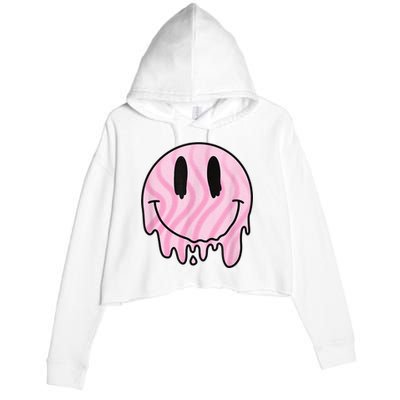 Melted Smiley Face Retro 80s Dripping Melting Happy Smile Crop Fleece Hoodie