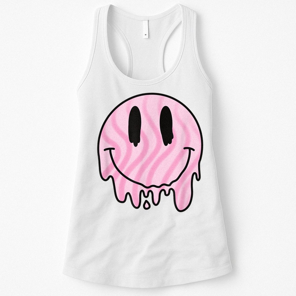 Melted Smiley Face Retro 80s Dripping Melting Happy Smile Womens Tank Top