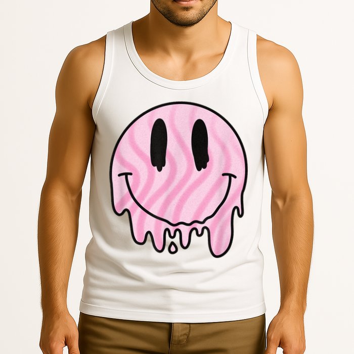 Melted Smiley Face Retro 80s Dripping Melting Happy Smile Tank Top