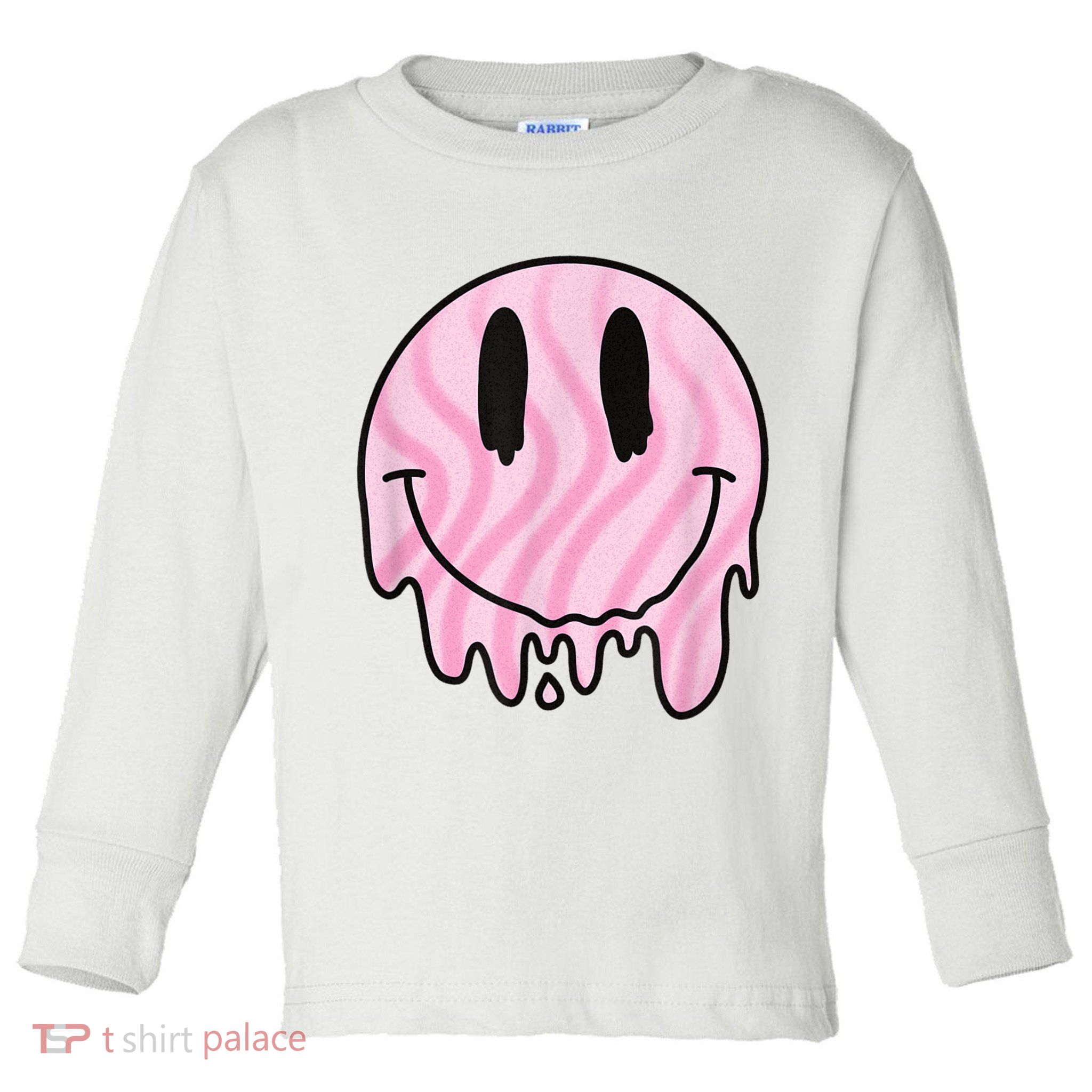 Melted Smiley Face Retro 80s Dripping Melting Happy Smile Toddler Long Sleeve Shirt