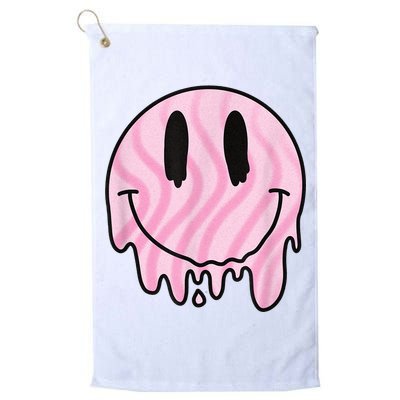 Melted Smiley Face Retro 80s Dripping Melting Happy Smile Golf Towel